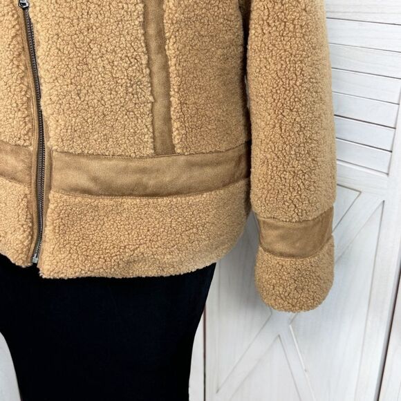 Isaac Mizrahi Faux Sherpa Faux Suede Trim Teddy Coat Tan Large - Picture 7 of 12